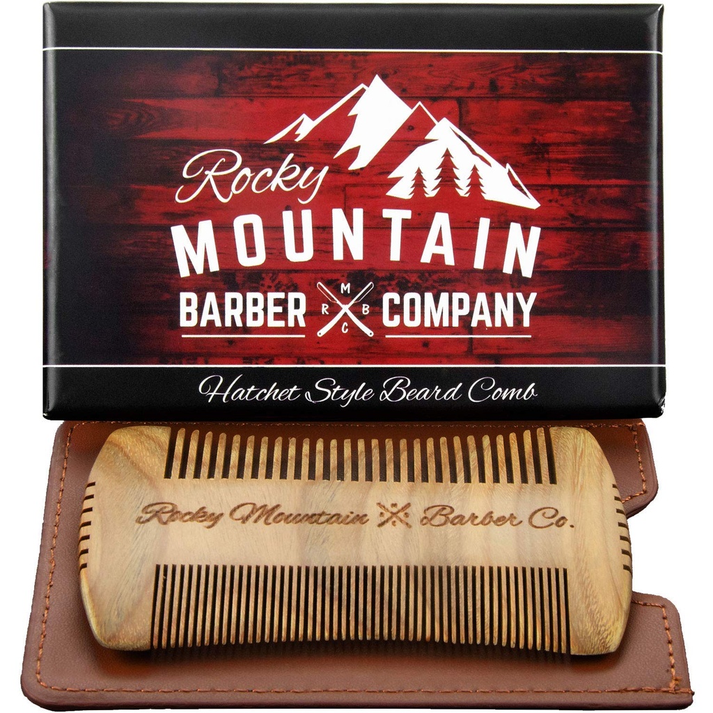Beard Comb - Sandalwood Natural Hatchet Style for Hair - Anti-Static &amp; No Snag, cepillo de contorno de tono hecho a mano y fino Mejor para la barba &amp; Moustache con caja de carga