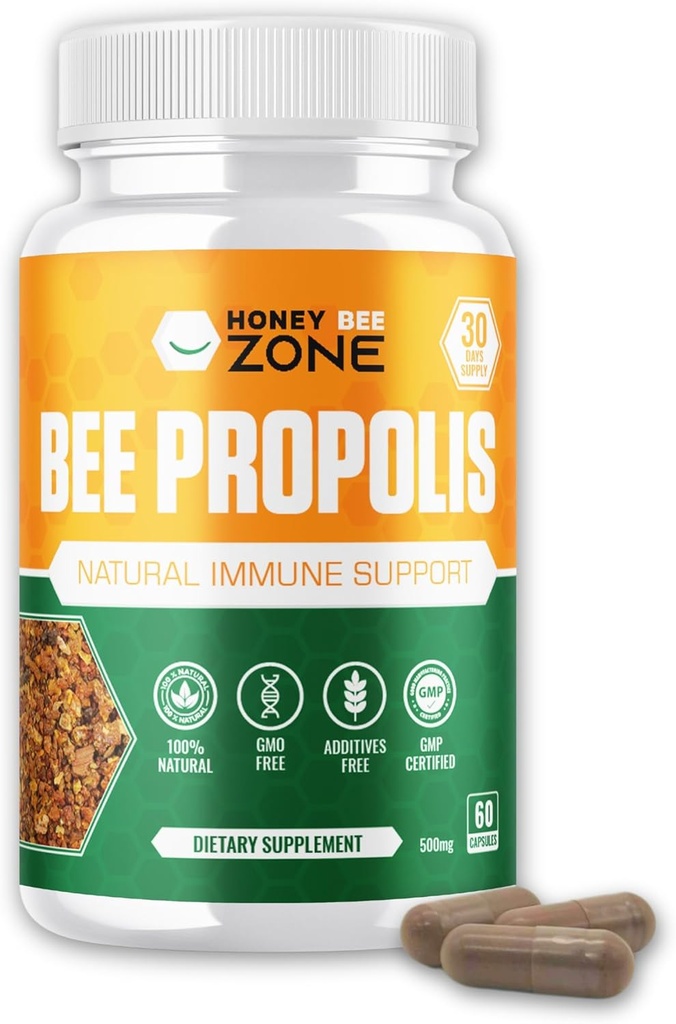 Bee Propolis Capsules – 100% Natural Energy and Immune Support Supplement TEN Non-GMO, Gluten-Free, 60 Easy-to-Swallow Veggie Caps