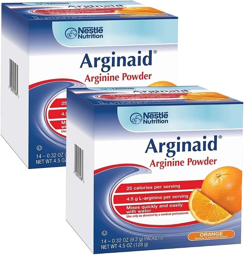Arginaid Arginine Powder Drink Mix, Orange - Nutritional Needs for Wound Care - 0.32 OZ Packets (14 CT/Pack) (Pack of 2)