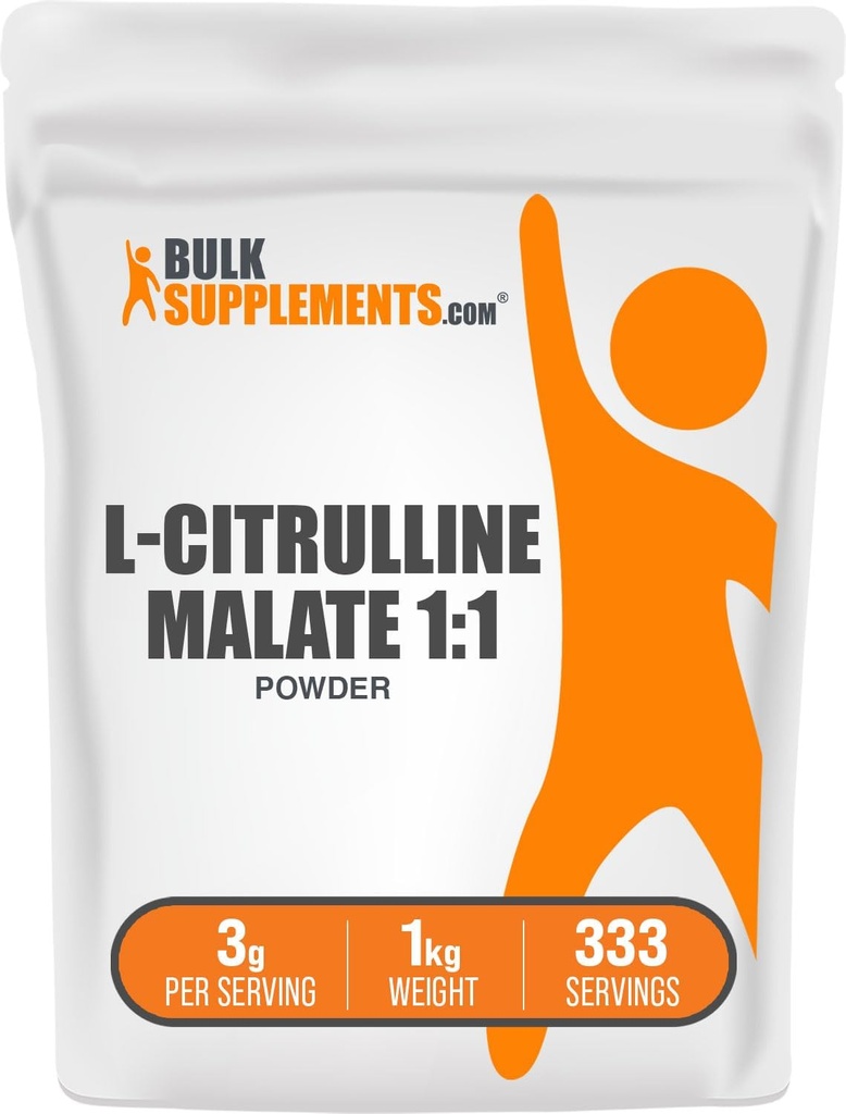 BulkSupplements.com L-Citrulline Malate 1:1 Powder - Citrulline Powder, Amino Acid Suplemento - Sin sabores " Gluten - 3g por Servings, 1kg (2,2 libras) (Pack de 1)