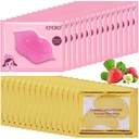 30 Parejas Máscara de Lip &amp; Bajo Mascara de Ojo, Collagen de Cristal de Oro 24K bajo Patches de Ojo para Ojos Puffy, Máscaras de Lip &amp; Eye Skin, Máscaras de Ojo Reducir Líneas Finas &amp; Círculo Oscuro