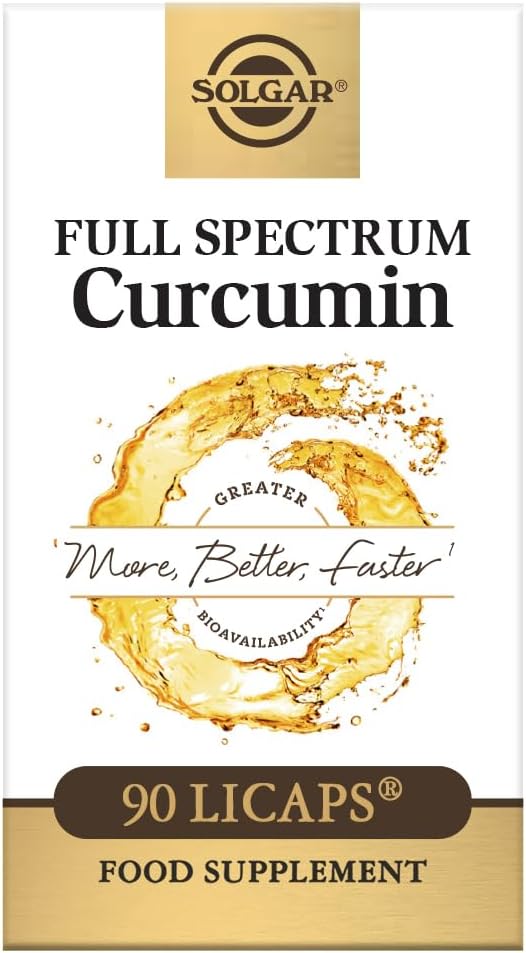 Curcumina de espectro completo de Solgar - 90 LiCaps - Absorción superior - Cerebro, Salud conjunta e inmunitaria - No GMO, Vegan, Gluten Gratis, Dairy Free - 90 Servings