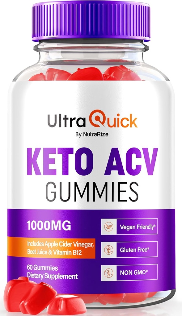 Ultra Quick Keto ACV Gummies for Weight Loss, UltraQuick Keto+ACV Formula, Premium Keto Plus ACV Formula, Natural Apple Cider Vinegar 1000MG, Official UltraQuick Gomitas Review (60 Gummies)