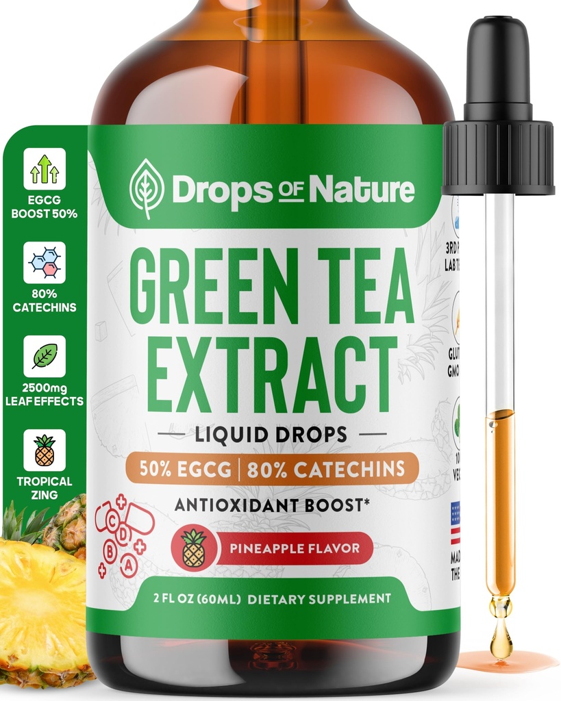 Té verde 10:1 Extracto 50% EGCG - Té verde gotas líquidas - Vegan, 4X más potente que las píldoras & cápsulas - 2oz Antioxidante &amp; Suplemento de inmuno - Esquía, soporte cardíaco, salud cerebral &amp; Memory Boost