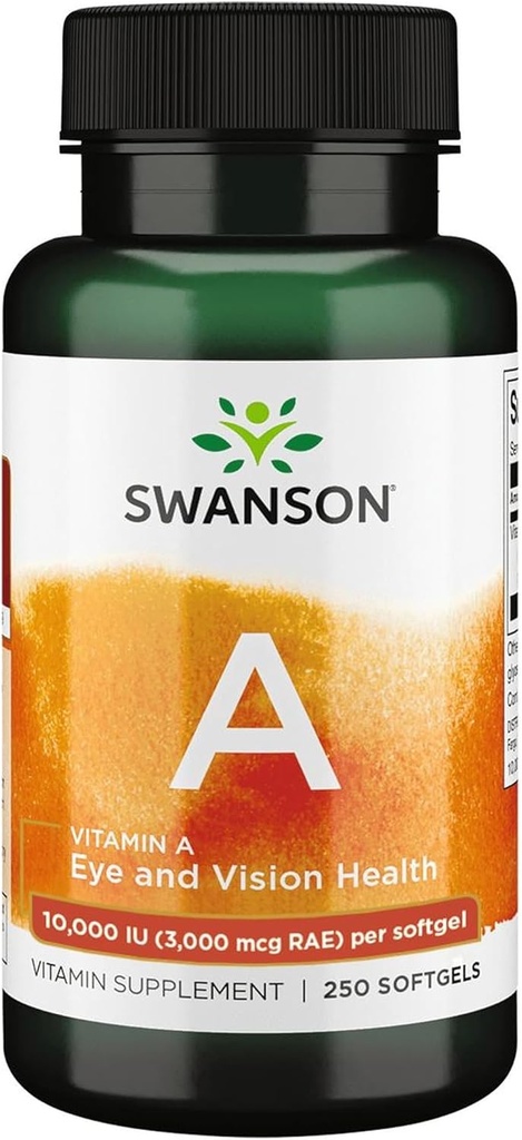 Swanson Vitamina A 10,000 UI (3.000 mcg RAE) Nourishment natural para el hueso, la salud de la piel, el soporte de visión &amp; función del sistema inmunológico - alta absorción Vitamina A 250 Softgels