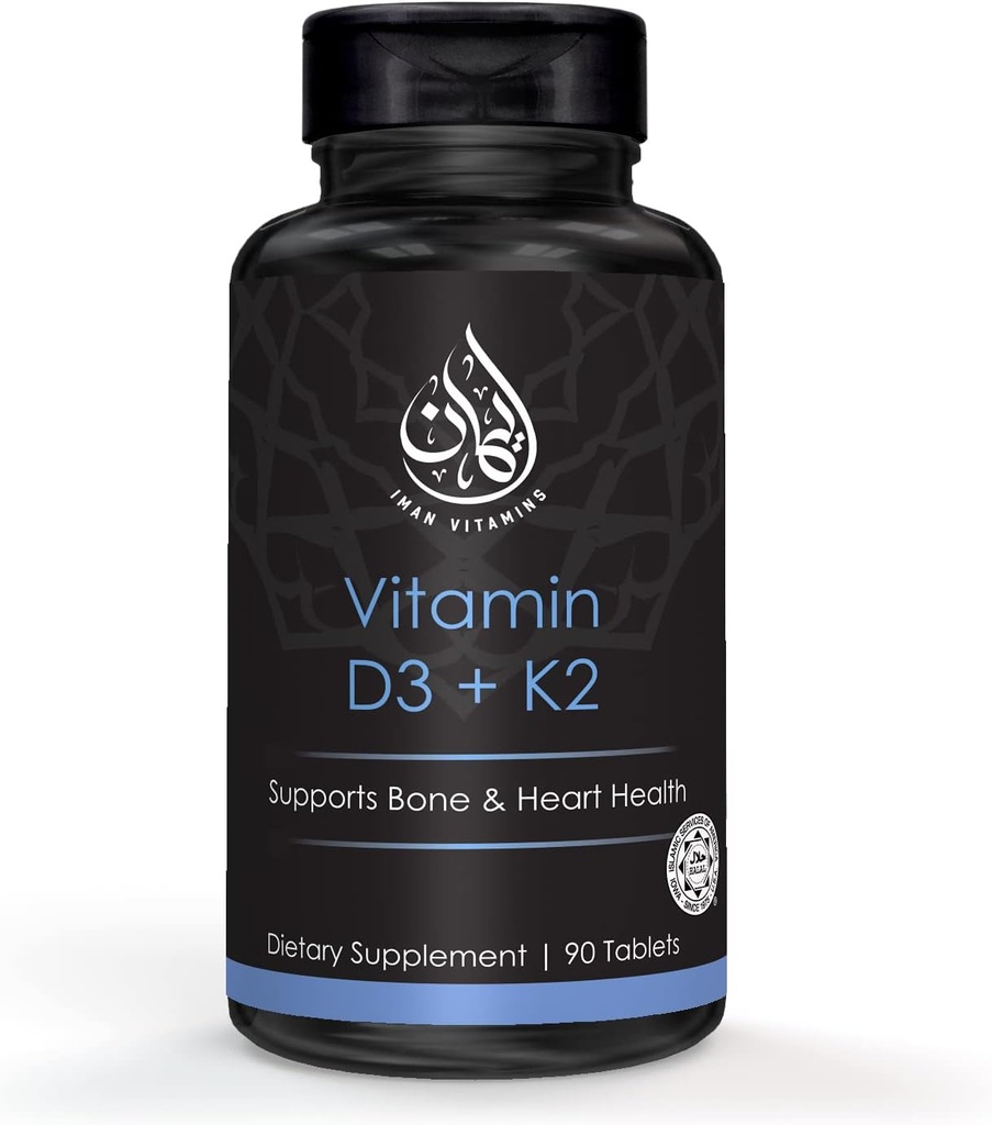 Vitamina Halal D3 con Tabletas Chewable K2 - Vitamina D 2000 iu + Menaquinone-7 (MK7) ← Apoya la Salud del Corazón, los Huesos y los Musculos Salud TENIDO 90 Cuenta para Hombres y Mujeres