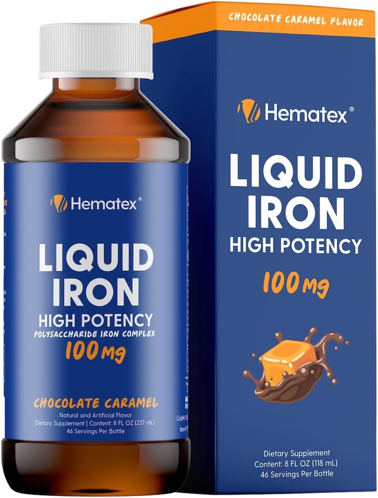 Suplementos de hierro para hombres de alta potencia Hierro líquido para adultos por Hematex - 100 mg Polysaccharide Iron Complex Suplementos de hierro para anemia y deficiencia de hierro
