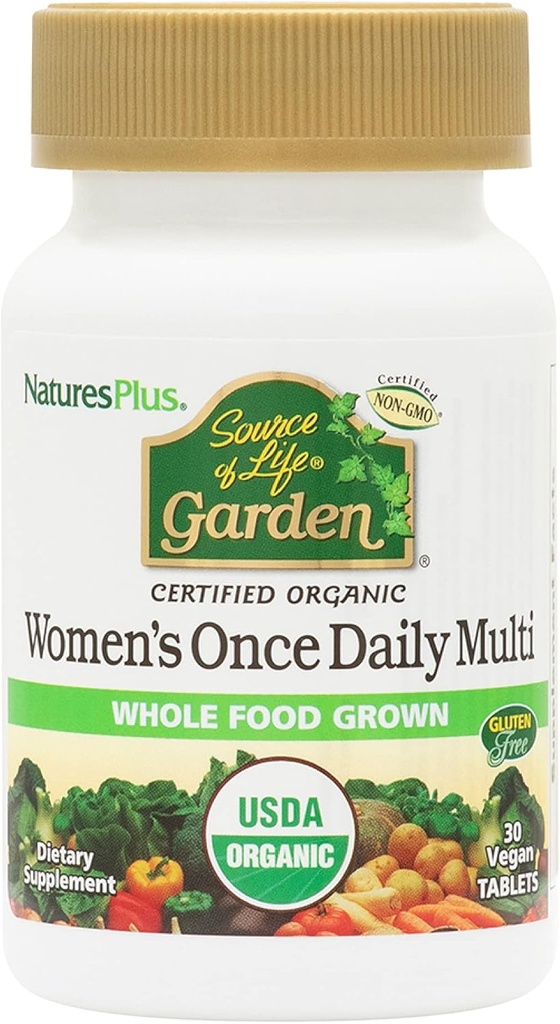Natures Plus Fuente de Life Garden Certified Organic Women’s Once Daily Multivitamin - 30 Vegan Tablets - Puro, Natural Whole Food Ingredients - Energy Boost - Vegetarian, Gluten-Free - 30 Servings