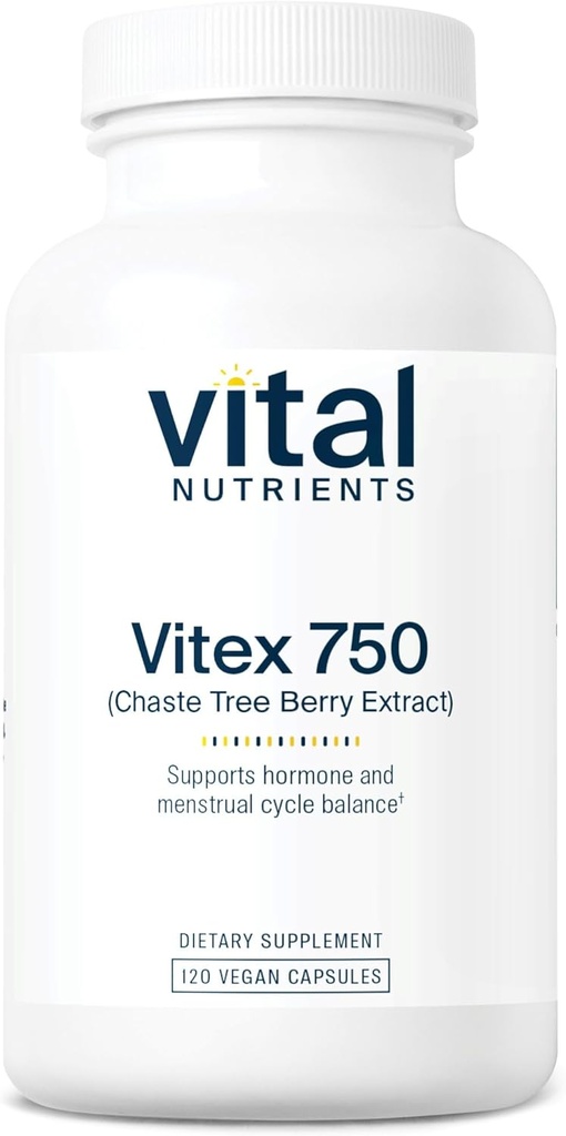 Vital Nutrients Vitex 750  750mg Chaste Tree Berry Extract ← Soporte para la hormona, la fertilidad y el equilibrio del ciclo menstrual* ← Gluten, Dairy, Soy Free ← Non-GMO ← 120 Capsules