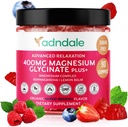 Adndale 90 CT Magnesium Glycinate Gummies 400 mg/Serv with Ashwagandha, Magnesium Malate & Taurate, Sugar Free Chews for Adults & Kids.
