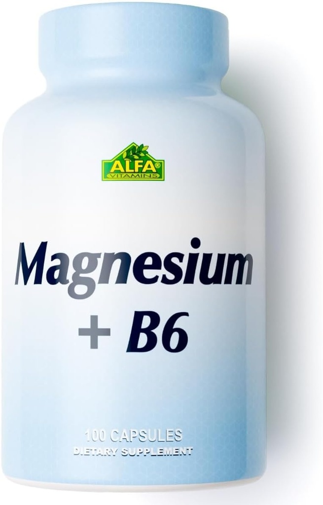Magnesium Plus B-6 500 Mg por Alfa Vitaminas - Salud cardiovascular - Apoyo a la producción energética &r Función enzimática - 100 cápsulas