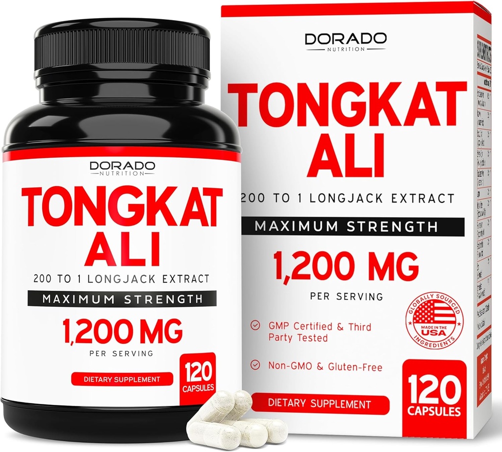 Tongkat Ali Para Hombres 1200mg (200 a 1 Extracto) - 120 cápsulas - Suplemento de Longjack - Suplemento Premium Tonkat-Ali - Apoyo Fuerza, Conducción, Rendimiento Atlético &amp; Masa muscular - Gluten Gratis &amp; No GMO