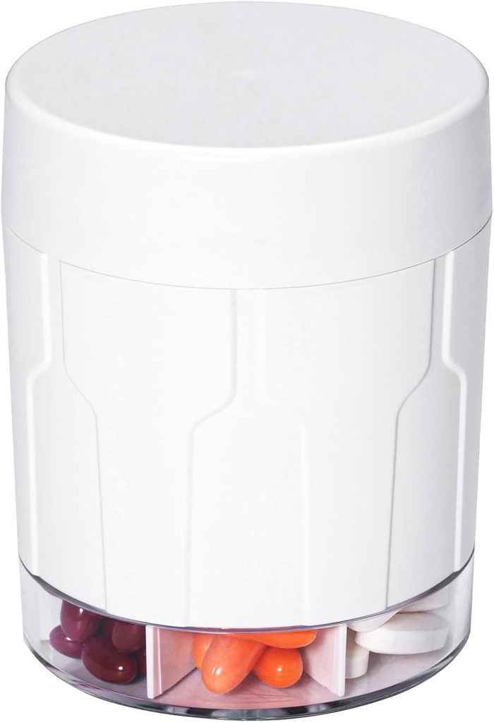 Betife Organizador Suplementario Extra Grande,Botella de Organizador de Píldoras, Dispensador de Píldora Diaria con 7 Compartimientos Grandes, Organizador para Sostener Medicación de Vitamina 7 Días,21 Etiquetas y un Cepillo de Limpieza (White)