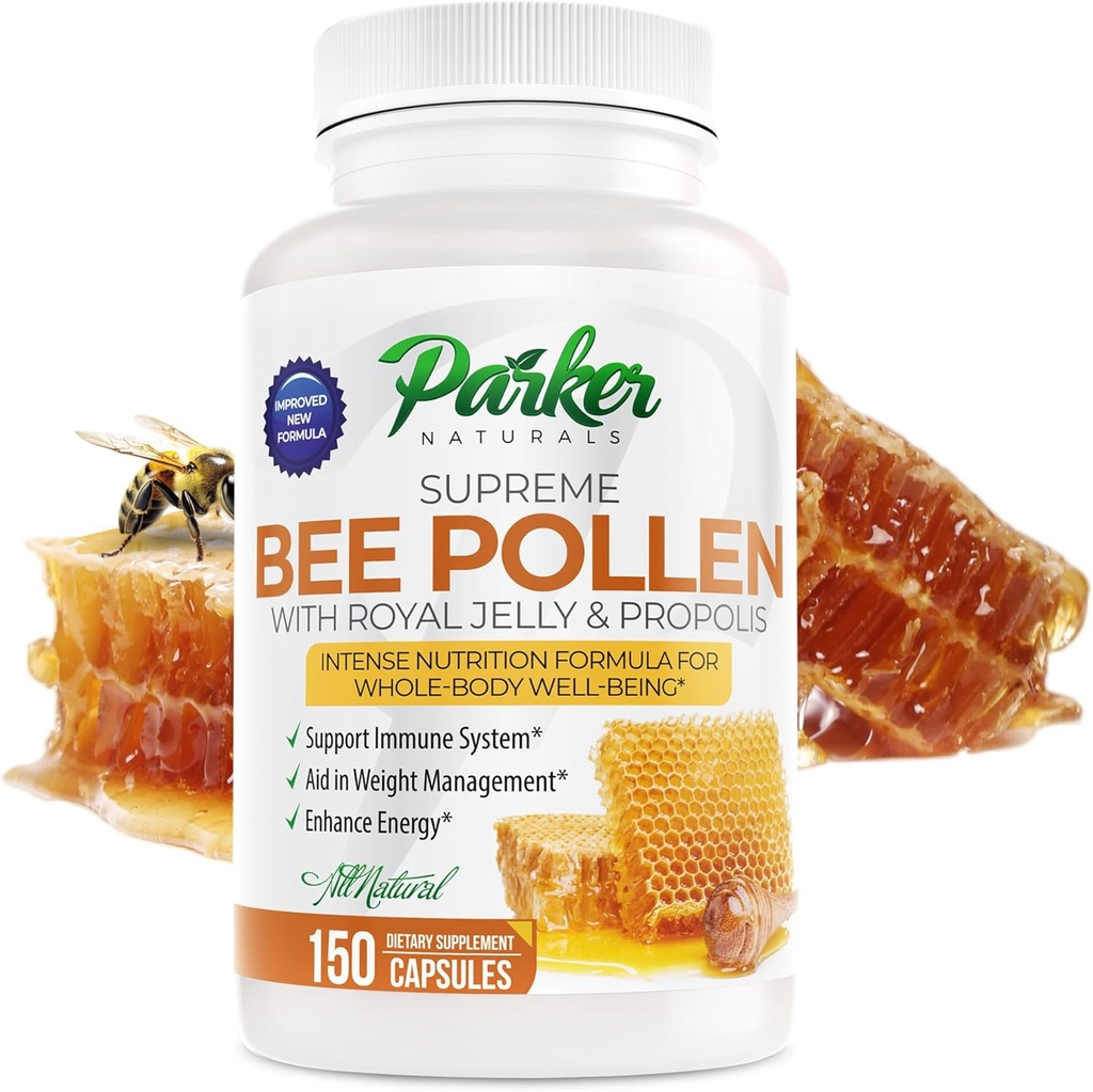 Parker Naturals Supreme Bee Pollen Capsules, 3520 mg Royal Jelly, Bee Pollen y Bee Propolis Capsules, Natural Bee Pollen Supplement for Adults, 150 cápsulas