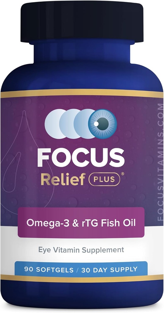 Focus Relief Plus Dry Eye Formula (90 ct. 30 Day Supply) Dry Eye Omega 3 Suplemento - Dry Eye Relief Suplemento -Omega 3 Fish Oil for Dry Eye