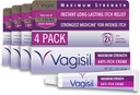 Vagisil Máximo Estrés Crema Femenina Anti-Itch con Benzocaina para Mujeres, ayuda a aliviar la irritación de la infección por levadura, Gynecólogo testado, acción rápida, calma y esquía de refrigeración, 1 oz (Pack de 4)