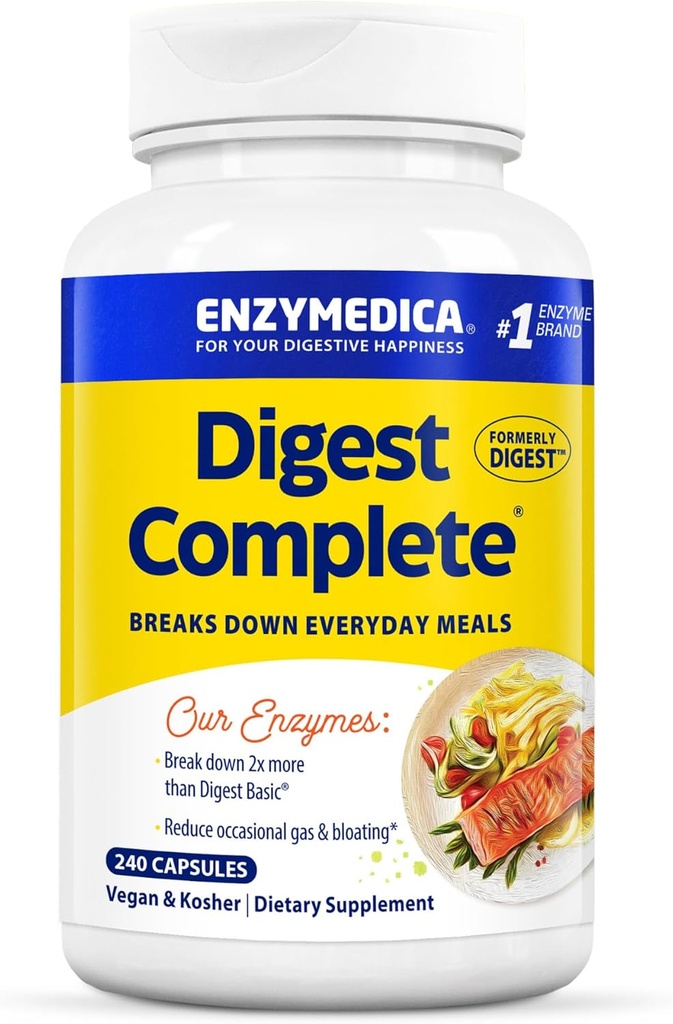 Enzymedica Digest, Full-Range, Enzymes Digestivos diarios, ofrece gas de acción rápida &amp; Bloating Relief, 240 cuenta