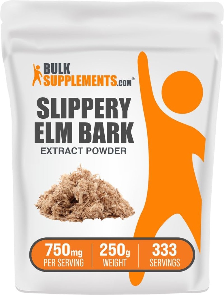 BulkSupplements.com Pólvora de la corteza resbaladiza Elm Powder - Pólvora resbaladiza Elm, procedente de Ulmus Rubra Bark - Gluten Free, 750mg por Serving, 250g (8.8 oz) (Pack of 1)
