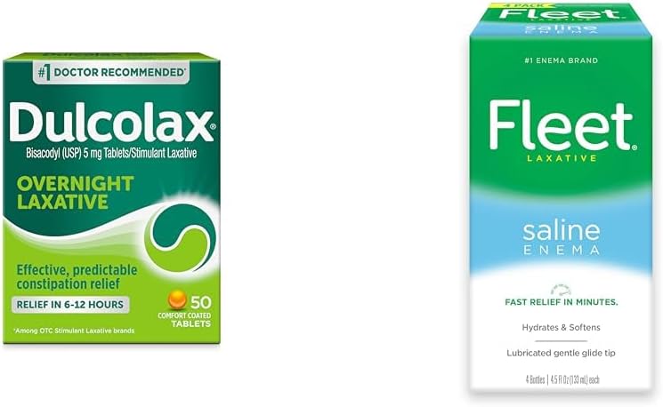 Dulcolax Alivio de la noche Laxante 50 Conde " Fleet Saline Enema Adult Constipation Relief 4 Bottles