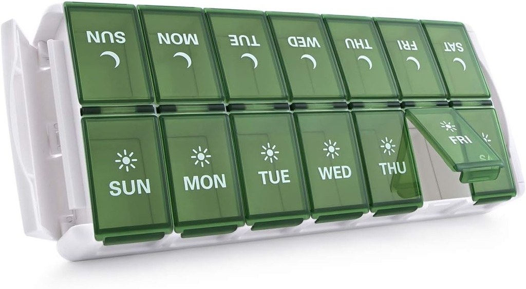 Organizador de píldoras semanales de tookMag 2 veces al día, Easy Fill AM PM Pill Box, Capacidad grande Rellene rápidamente 7 días Pill Cases for Pills/Vitamin/Fish Oil/Supplements (Patent Registered)
