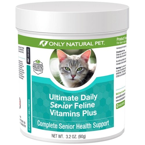 Únicamente PET NATURAL Ultimate Daily Senior Feline Multivitamin w/Taurine & L-Lysine – Powder Suplemento Nutricional para gatos adultos &amp; mayores – Immune &amp; Soporte Conjunto – Full Vitamin Formula, 3.2oz