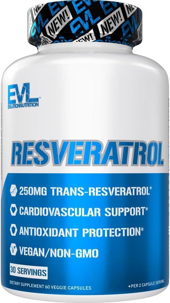 Evlution Anti Aging Trans Resveratrol Suplemento Nutrición Super Antioxidante Suplemento con 250 mg Trans-Resveratrol de Resveratrol 500mg Japonés Knotweed Extracto para Immune y Salud del Corazón