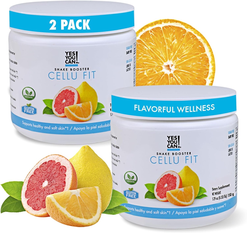 ¡Sí puedes! Shake Booster Cellu Fit Powder Drink Mix - Nutritional Drink with Vitamin C, Vitamin E, Biotin, Bovine Collagen Hydrolysate, and Hyaluronic Acid - 150g, 30 Servings - 2 Pack