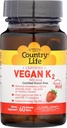 Country Life Vegan Vitamin K2, 500 mcg, Dual Spectrum MK-4 y MK-7 Complex, soporta Bone " Teeth Health, 60 Chewable Tablets, Strawberry Flavor