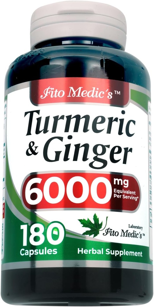 FITO MEDIC'S Lab TENIDO Turmeric and Ginger Supplement TEN 6000 mg TEN 180 Caps ANTE Ultra alta Absorción, s.