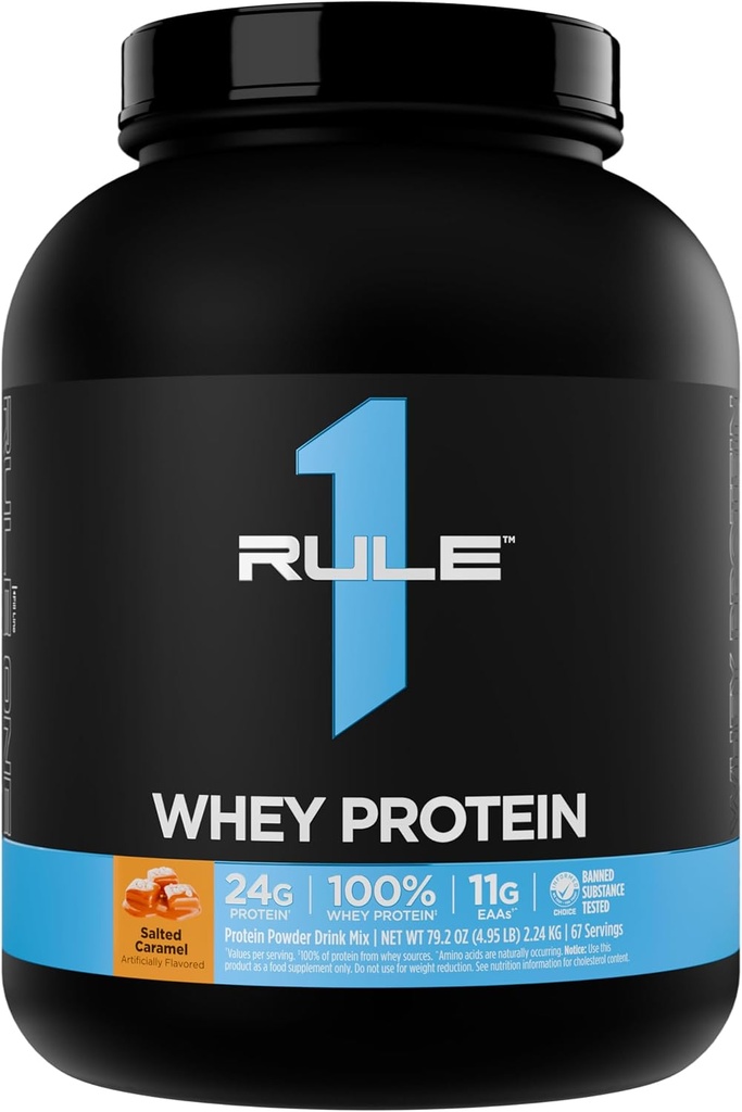Regla 1 Whey Protein – 24g Proteína de acción rápida de todas las fuentes con EAAs ocurridas naturalmente " BCAAs para la recuperación del entrenamiento o cualquier uso en cualquier momento (5 libras*, Carmel saltado)