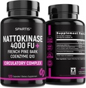 Nattokinase Suplemento 4000 FU CoQ10 100mg Francés Marítimo Pine Bark Extracto 200mg con Enzymes para Circulatory " Cardiovascular Support (Pack of 1 at 120-Caps)