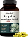NatureBell L-Lysine 1000mg Capsules + Quercetin 250mg con Vitamina C y Zinc, 240 Conde ← Forma libre Aminoácidos, L Lysine Complejo ← Apoyo Inmunitario, Lip &amp; Skin Health Supplement