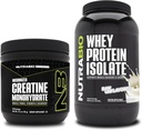NutraBio Monohidrato de Creatina, Desflavorado, 150g y Whey Protein Isolate, Desflavorado, Suplemento Bundle - Energía muscular, Crecimiento muscular magro, recuperación y fuerza