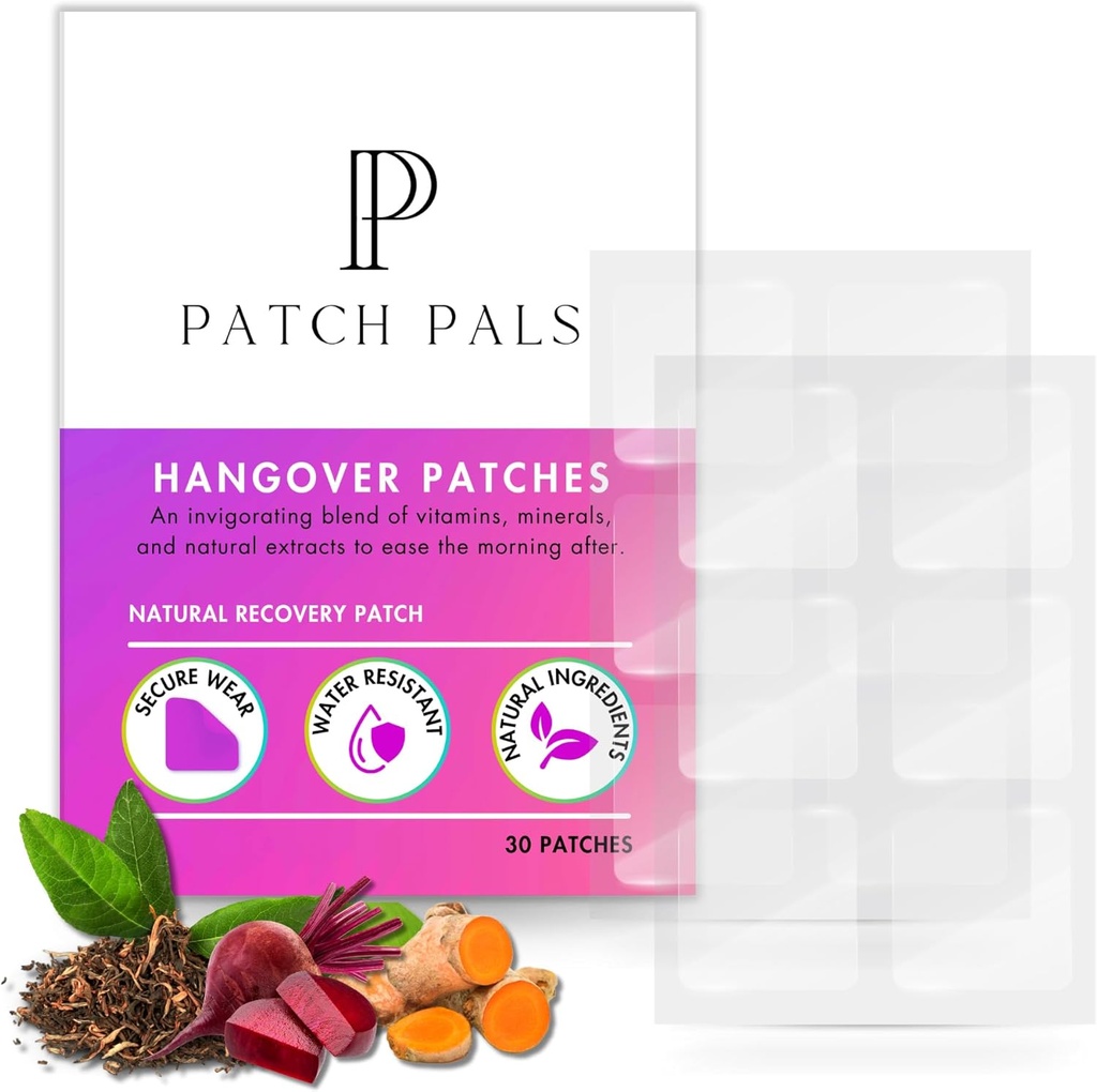 Patches naturales de resaca - Patches impermeables de partido claro (30 conteo) - Discreto y palos a la piel Bueno - Uso antes de beber y despertar refrescado y energizado después de la fiesta