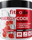 fitcode EnergyCode - Pre Workout with Creatine Powder - Energy & Performance Drink - Muscle Strength & Endurance Supplement - Contains Caffeine - 30 Servings - Watermelon