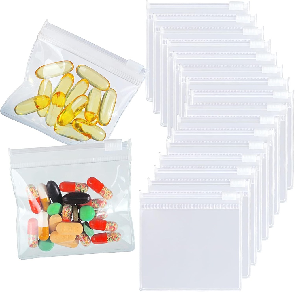 52 Packs Pill Pouch Bags BPA Free Pill Bags 12mil 3 x 2.75 Inch Transparent Small Zip Reusable Drug Bags Seal Zipper Pill Pouches for Travel Medicine Organizer, Jewelry, Small Craft Pieces
