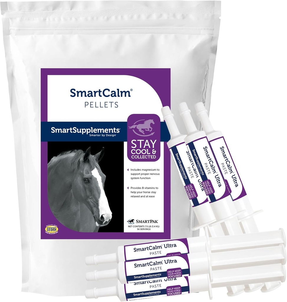 SmartEquine SmartCalm Pellets &amp; SmartCalm Ultra Paste 6 Tubes Bundle, Horse Calming Supplement TEN No Añadido Azúcar o hierbas, Suplemento Dietario Equino