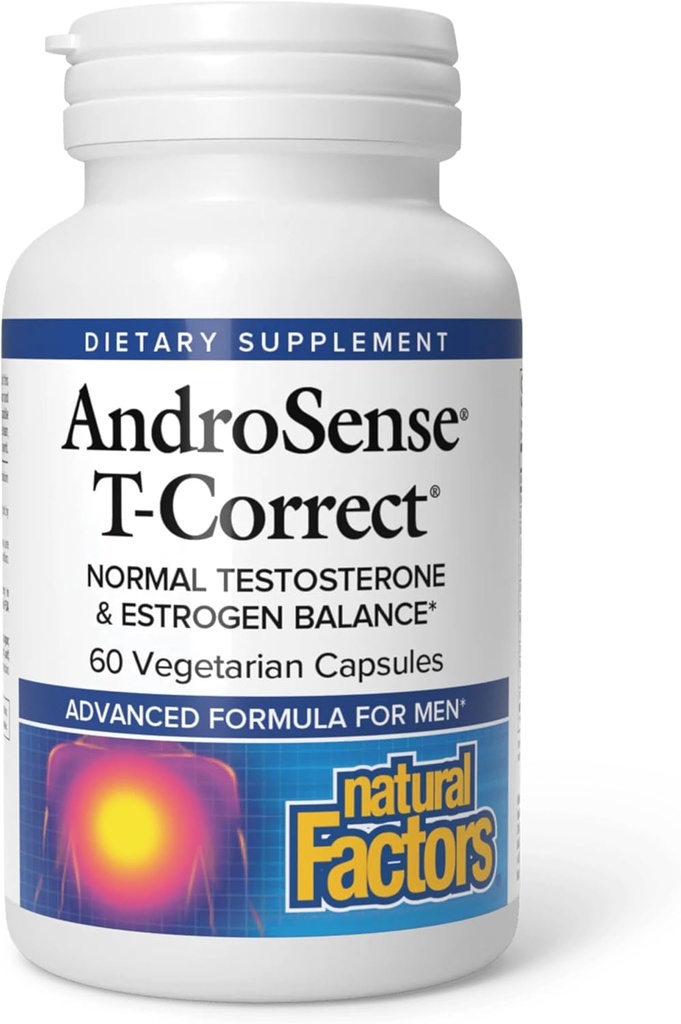 Factores naturales, AndroSense T-Correcto, apoya el metabolismo hormonal de los hombres con esteto de leche, turmérico y licopeno, 60 cápsulas (30 porciones)