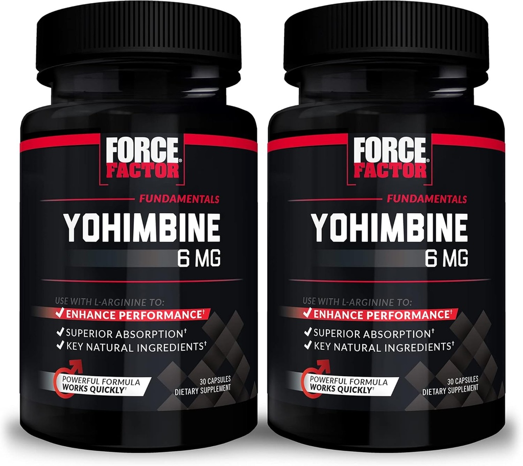 Force Factor Yohimbine Supplement for Men, Yohimbe Bark Extract with Superior Absorption to Enhance Performance, 6mg Yohimbine Bark Pills with Key Natural Ingredients, 30 Count (Pack of 2)