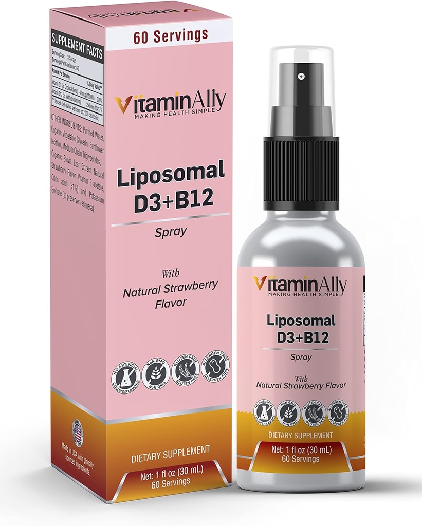 Liposomal Líquido Vitamina D3 + Vitamina B12 Spray ←2 Mes de suministro permanente1 fl oz sufrimientoNon-GMO Silencioso libreSugar Vida útilTravel Apoyo inmune, Bone Health, Supports Energy, Brain Function