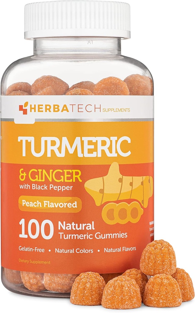 Turmeric Curcumin Gummies with Black Pepper & Ginger Root (100 Conde) Chewable Supplement for Adults and Kids - Joint Support and Vegan Safe