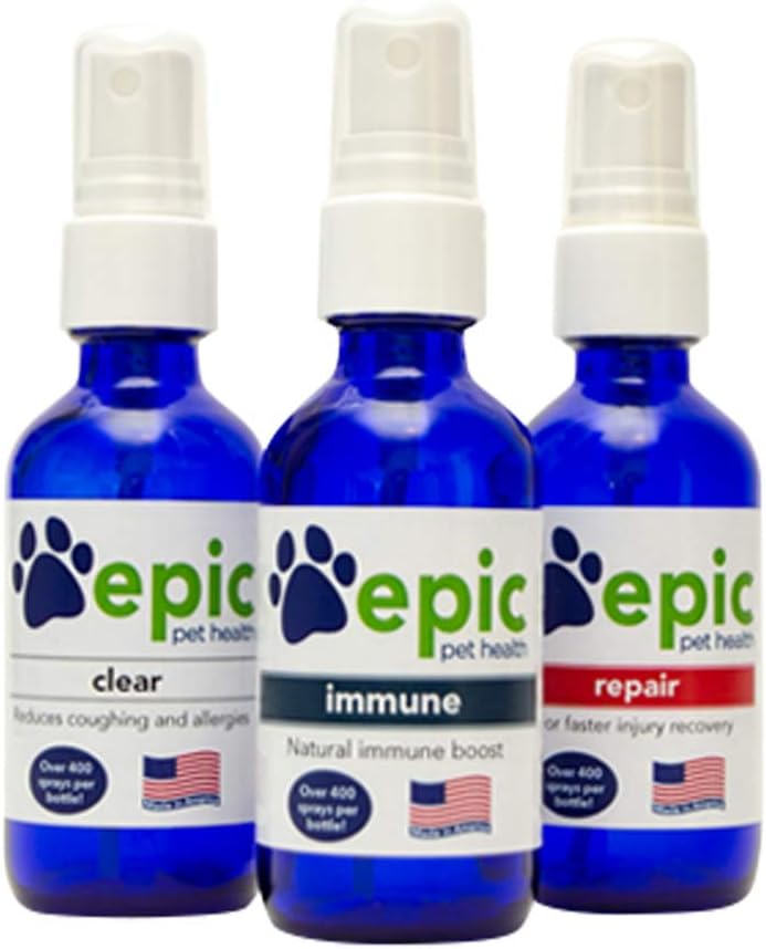 Immunity Support Combo - Reparación, Borrar, Inmune - Todos los suplementos de radiación líquida natural - Promueve la curación de heridas, ayuda a aliviar las alergias " Dolor - Multivitamina de nutrición para gatos " perros