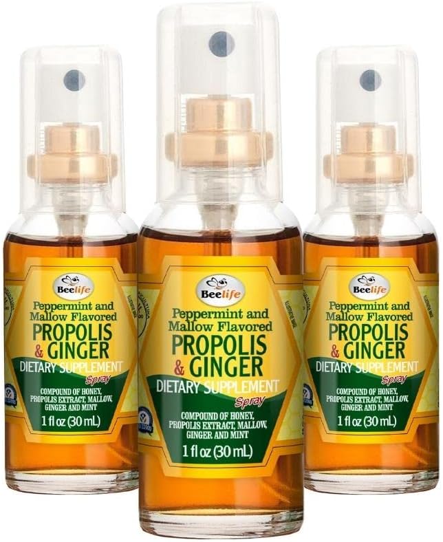 Beelife Propolis Throat Spray– Soothing Honey & Ginger Propolis Spray- Natural Immune Support & Bee Propolis Extract-Antioxidants, Rich in Flavonoids & Artepillin, No Sugar, Gluten-Free- 3-Pack, 90ml