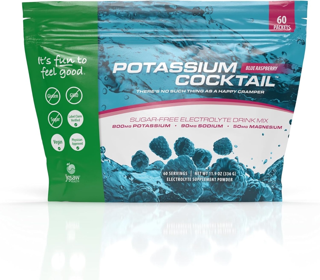 Jigsaw Health Potassium Cocktail TENIDO Anteriormente Pickleball Cocktail TEN Blue Raspberry Flavor ANTE 60 Servings (Packets)