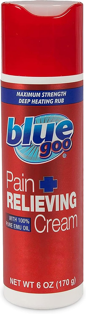 Blue Goo Pain Relieving Cream – FSA & HSA Eligible, Maximum Strength, Deep Heating Rub, Made w/ 100% Pure Emu Oil, 6 oz (1 Pack)