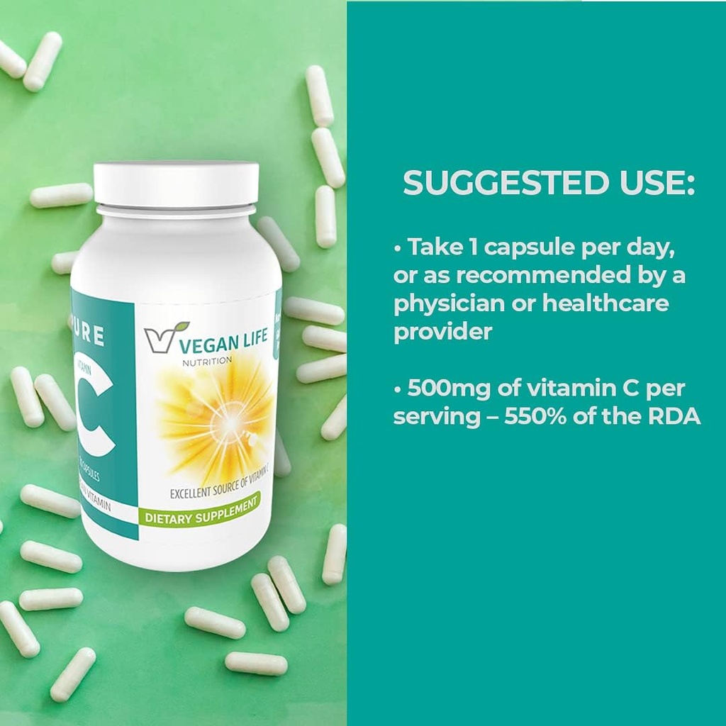 Nutrición de la vida vegana - Suplemento de vitamina C puro - Gluten-Free, Non-GMO - Apoyo inmunológico y salud de células blancas de la sangre - 120 cápsulas