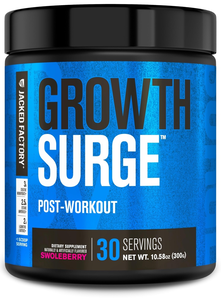 Crecimiento de la fábrica Jacked Surge Creatine Post Workout w/L-Carnitine - Daily Muscle Builder &amp; Recovery Supplement with Creatine Monohydrate, Betaine, L-Carnitine L-Tartrate - 30 Servings, Swoleberry