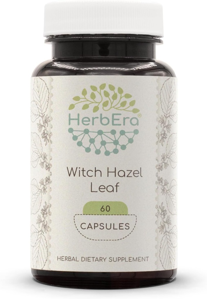 HerbEra Witch Hazel Leaf 60 Capsules, 500 mg, Witch Hazel Leaf (Hamamelis virginiana) Dried Leaf (60 Capsules)