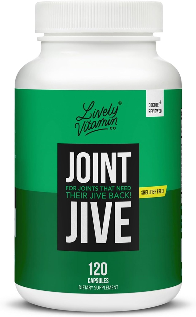 LIVELY VITAMIN CO. Joint Jive - Lubricate Joints (Knee, Ankle, Neck, Shoulder, Back) - Collagen - Glucosamine - MSM - Quercetina - Chondroitin - Devils Claw - Shellfish-Free Formula - 120 Conde