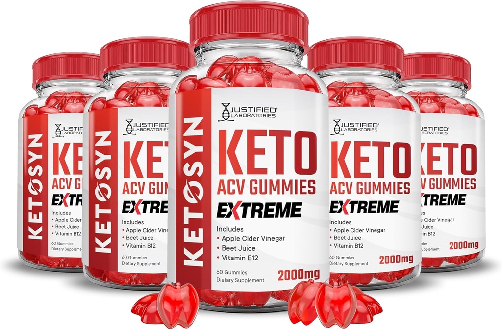 Laboratorios Justificados (5 Pack Ketosyn Keto ACV Gummies Extreme 2000MG Ketosyn Keto Gummies Apple Sider Vinegar Formulado con Powder Pomegranate Beet Juice B12 Vegan Non GMO 300 Gummys